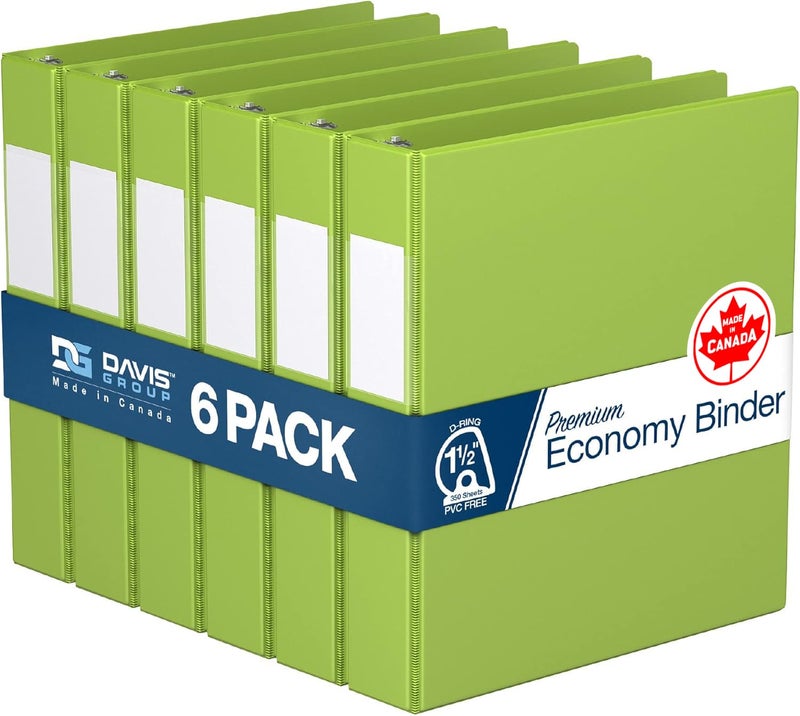 Davis Group Premium Economy 6-Pack 3-Ring Binders for School or Office, D-Ring Binders, 1.5 Inch, Lime Green - Image 1
